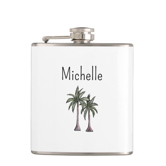 Tropische Kust Strand Palmbomen Eenvoudig Heupfles (Voorkant)