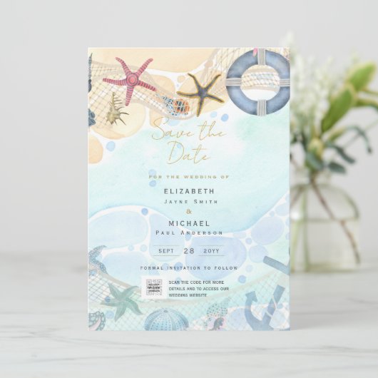 Tropische kustbestemming bruiloft kaart (Staand voorkant)