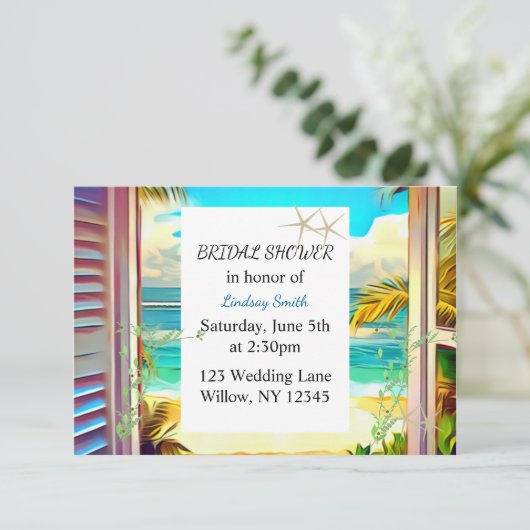 Tropische Kustbruids Douche Uitnodiging (Staand voorkant)