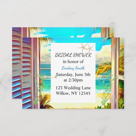 Tropische Kustbruids Douche Uitnodiging (Voorkant / Achterkant)