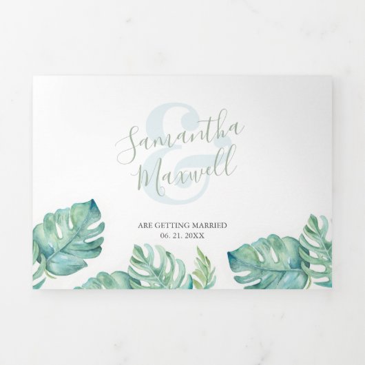 Tropische Kustdrievoudige bruiloft uitnodiging. Drieluik Uitnodiging (Cover)