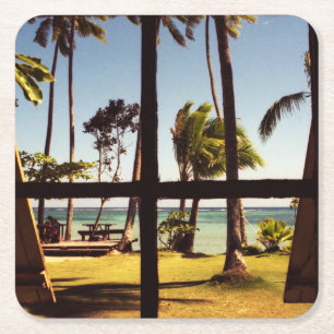 Tropische kustlijn van Fiji Beach Scene Kartonnen Onderzetters