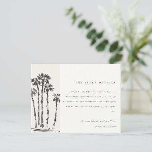 Tropische Kustpalm Schets Bruiloft Details Informatiekaartje (Staand voorkant)