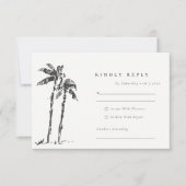 Tropische Kustpalm Schets Bruiloft Details RSVP Kaartje (Voorkant)