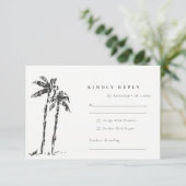 Tropische Kustpalm Schets Bruiloft Details RSVP Kaartje (Staand voorkant)