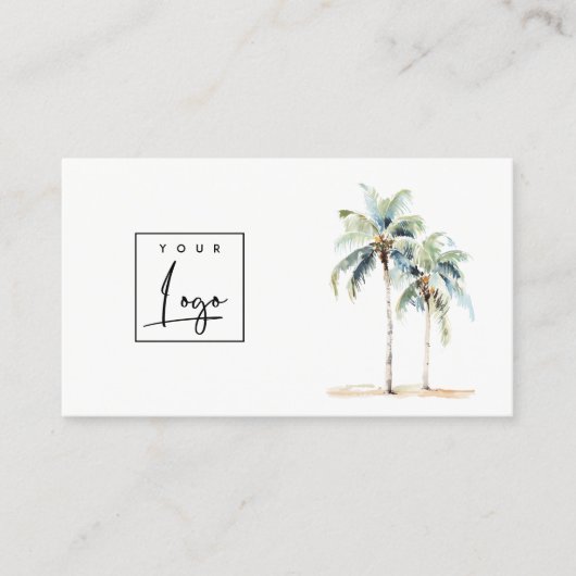 Tropische kustpalmbomen Waterverf Logo Visitekaartje (Voorkant)