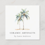 Tropische kustpalmbomen Waterverf QR-code Vierkante Visitekaartje (Voorkant)