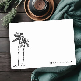 Tropische Kustpalmboom Schets Bruiloft Notitiekaartje