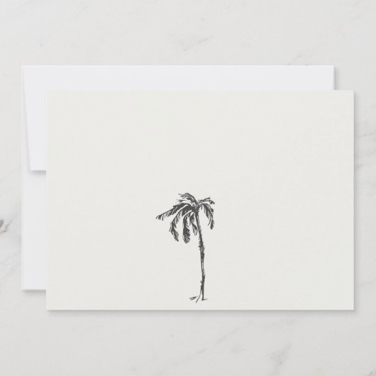 Tropische Kustpalmboom Schets Bruiloft Notitiekaartje (Achterkant)