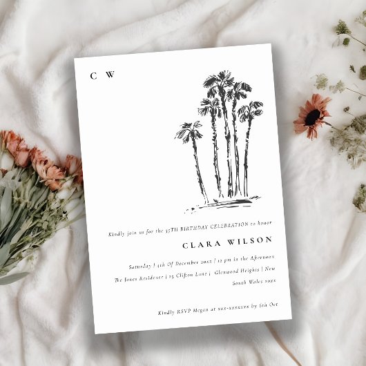 Tropische Kustpalmboom Schets Verjaardag Kaart