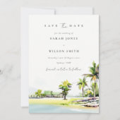 Tropische kustpalmen bewaren de datumkaart bedankkaart (Voorkant)