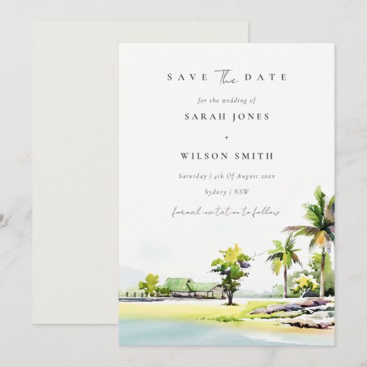 Tropische kustpalmen bewaren de datumkaart bedankkaart (Voorkant / Achterkant)