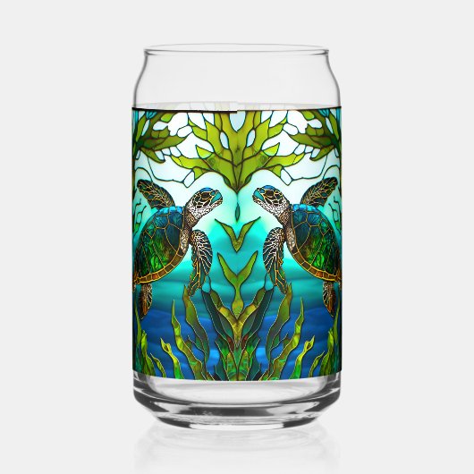 Tropische Kustschildpad Zee Blauwgroen Blauw Groen Blikvorm Glas (Achterkant)