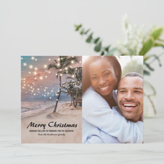 Tropische Kuststrand Kerst Foto Feestdagenkaart (Staand voorkant)