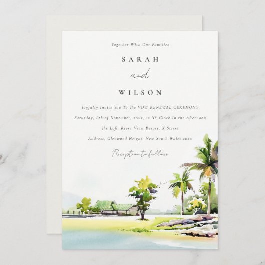 Tropische kuststrook Palm Trees Vow Renewal Invite Bedankkaart (Voorkant / Achterkant)