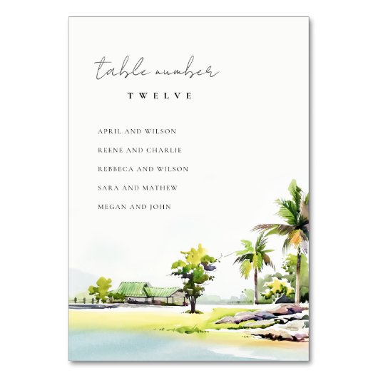Tropische kuststrook palm Trees Wedding Seding Cha Kaart (Achterkant)