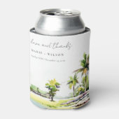 Tropische kuststrook Waterverf bruiloft palmbomen Blikjeskoeler (Blikje Voorkant)