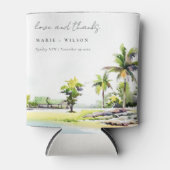 Tropische kuststrook Waterverf bruiloft palmbomen Blikjeskoeler (Voorkant)