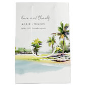 Tropische kuststrook Waterverf bruiloft palmbomen Medium Cadeauzakje (Achterkant)