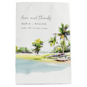 Tropische kuststrook Waterverf bruiloft palmbomen Medium Cadeauzakje (Voorkant)