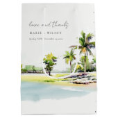 Tropische kuststrook Waterverf bruiloft palmbomen Medium Cadeauzakje (Achterkant)