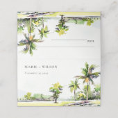 Tropische kuststrook Waterverf bruiloft palmbomen Plaatskaartje (Buitenkant ongevouwen)