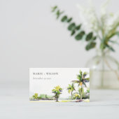 Tropische kuststrook Waterverf bruiloft palmbomen Plaatskaartje (Staand voorkant)
