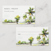 Tropische kuststrook Waterverf bruiloft palmbomen Plaatskaartje (Voorkant / Achterkant)