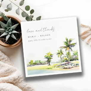 Tropische kuststrook Waterverf bruiloft palmbomen Servet