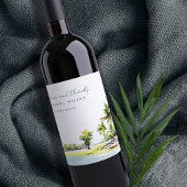 Tropische kuststrook Waterverf bruiloft palmbomen Wijn Etiket