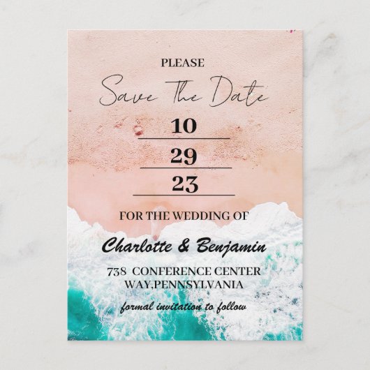 Tropische kuststrook Zee bruiloft Opslaan datum Briefkaart (Voorkant)