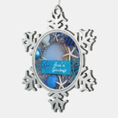 Tropische Kustzeeschelpenvakantie Tin Sneeuwvlok Ornament (Rechts)