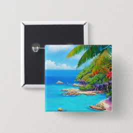 Tropische lagune vierkante button 5,1 cm