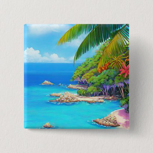 Tropische lagune vierkante button 5,1 cm (Voorkant)