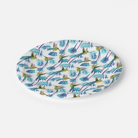 Tropische lange staartjes papieren bordje (Gekanteld)