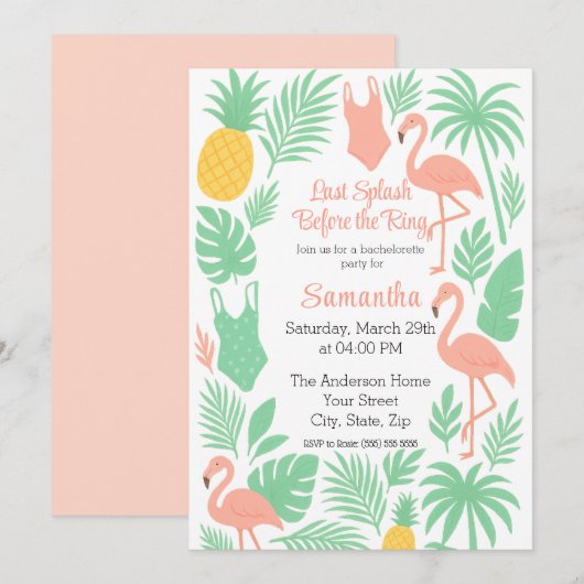 Tropische Last Splash Bachelorette Party Uitnodigi Kaart (Voorkant / Achterkant)