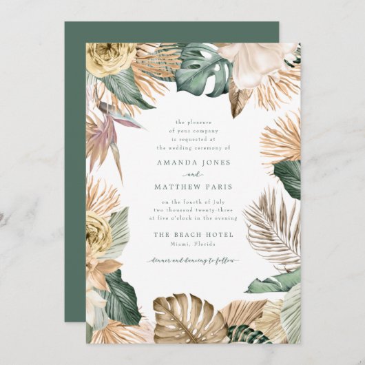 Tropische Leaf Love and the Beach Wedding Invite (Voorkant / Achterkant)
