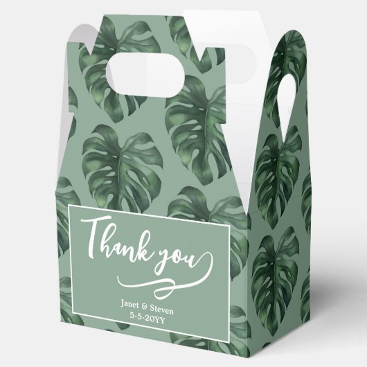 Tropische Leaf Monstera Greenera-voorhoede Bedankdoosjes (Geopend)