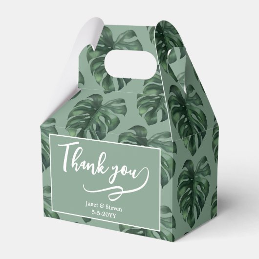 Tropische Leaf Monstera Greenera-voorhoede Bedankdoosjes (Voorkant Zijde)