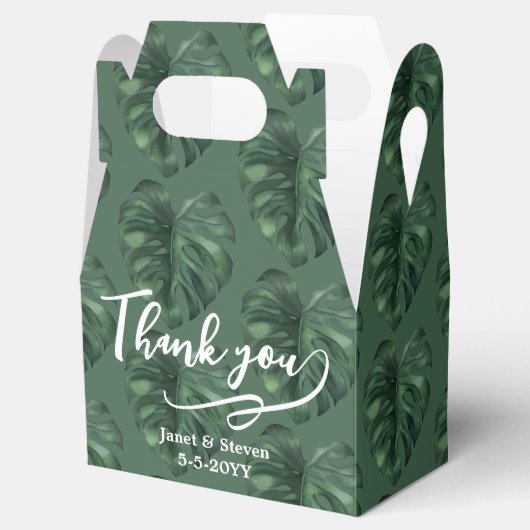 Tropische Leaf Monstera Greenera-voorhoede Bedankdoosjes (Geopend)