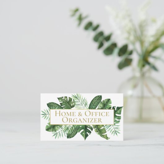 Tropische Leaf Professional Organizer & De-Clutter Visitekaartje (Staand voorkant)