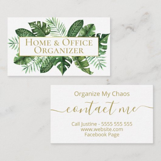 Tropische Leaf Professional Organizer & De-Clutter Visitekaartje (Voorkant / Achterkant)
