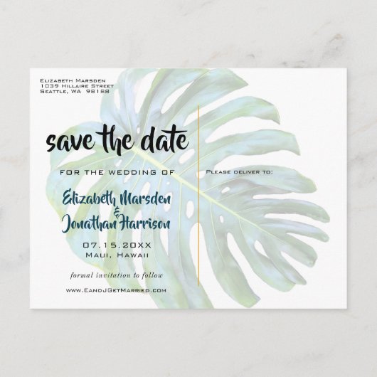 Tropische Leaf Trendy Greenery Save the Date Aankondigingskaart (Achterkant)