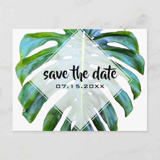 Tropische Leaf Trendy Greenery Save the Date Aankondigingskaart (Voorkant)
