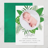 Tropische Leaves Birth Announounding-fotokaart Aankondiging (Voorkant / Achterkant)