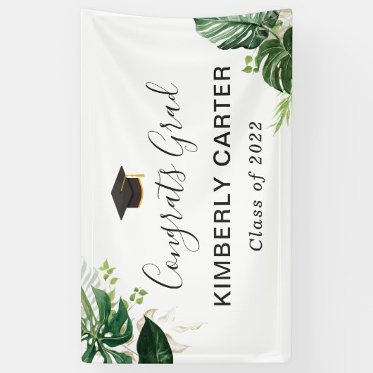 Tropische Leaves Congrats Afstudeerder Graduation  Spandoek (Verticaal)