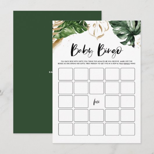 Tropische Leaves Gold Baby shower Bingo Kaart (Voorkant / Achterkant)