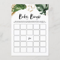 Tropische Leaves Gold Baby shower Bingo Kaart