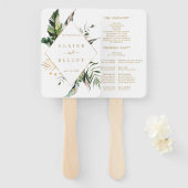 Tropische Leaves Gold Wedding Ceremony Program Handwaaier (Voorkant en achterkant)