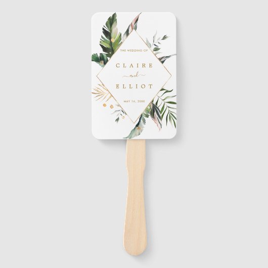 Tropische Leaves Gold Wedding Ceremony Program Handwaaier (Voorkant)